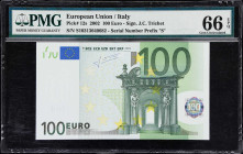 EUROPEAN UNION / ITALY. European Central Bank. 100 Euro, 2002. P-12s. PMG Gem Uncirculated 66 EPQ.

Estimate: $125.00 - $175.00