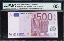 EUROPEAN UNION / GERMANY. European Central Bank. 500 Euro, 2002. P-14x. PMG Gem Uncirculated 65 EPQ.

Estimate: $600.00 - $1000.00