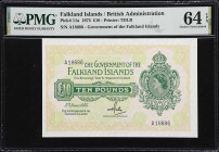 FALKLAND ISLANDS. Government of the Falkland Islands. 10 Pounds, 5.6.1975. P-11a. PMG Choice Uncirculated 64 EPQ.

Estimate: $400.00 - $800.00
