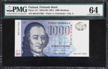 FINLAND. Finlands Bank. 1000 Markkaa, 1986. P-121. PMG Choice Uncirculated 64.

Estimate: $150.00 - $250.00