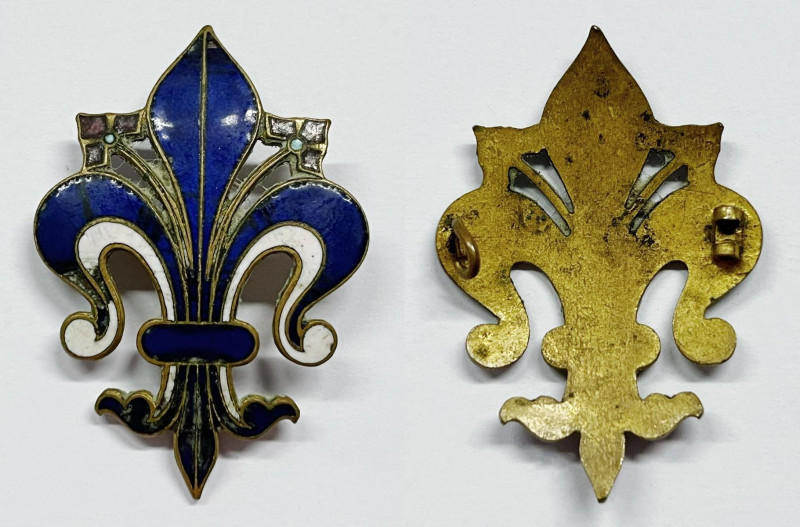 ITALIA. Firenze. Bellissima spilla smaltata con giglio. Fine XIX secolo. Ae dora...