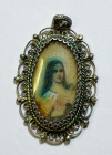 MEDAGLIA religiosa Madonna dipinta a mano in cornice di Ag Filigranata Ag; 2,35gr; 30x20mm

SPL