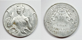 Montecatini (1920 circa). Buono da 10 cent Ricordo dei Bagni di Montecatini. Opus: G. Masetti -Fedi, Firenze Al; 3,00 gr; 26,5 mm

FDC