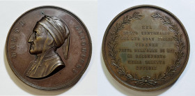 PERSONAGGI. DANTE ALIGHIERI (1265-1321). Medaglia 1865 pr il VI centanario della nascita di Dante Alighieri. Opus: L. Gori. Ae; 51mm

SPL