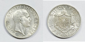 ALBANIA. Zog I. 1 franga 1937 Mont.52 ; Ag.

qFDC