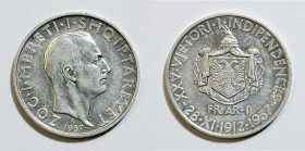 ALBANIA. Zog I. 1 franga 1937 KM 16; Ag; 5gr.

qSPL