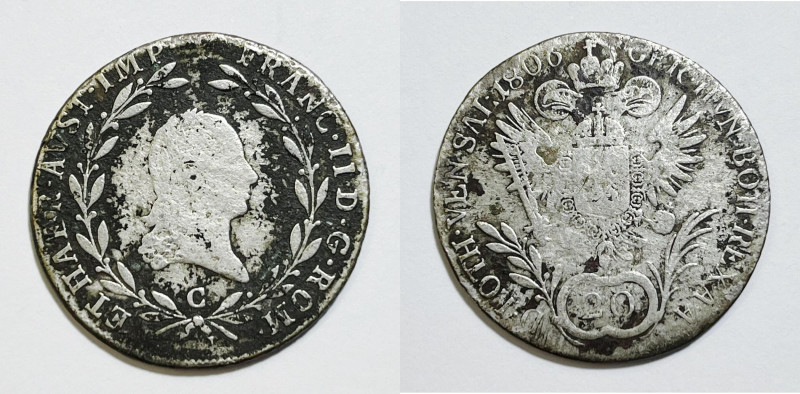 AUSTRIA. Francesco II (1792-1806). 20 kreuzer 1806 C "Praga". KM 2140; Ag; 6,70g...