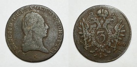 AUSTRIA. Francesco II (1792-1806). 3 kreuzer 1800 C "Praga". KM 2115. Cu; 8,75gr

qBB