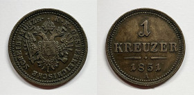 AUSTRIA. Francesco Giuseppe (1848-1916). 1 kreuzer 1851 A. KM 2185; Cu; 5,35 gr

qSPL