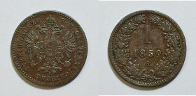 AUSTRIA. Francesco Giuseppe (1848-1916). 1 kreuzer 1859. KM 2186; Cu; 3,4gr

SPL