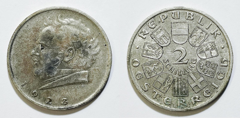 AUSTRIA. 2 scellini 1928 "Schubert". KM 2843; Ag; 12gr

BB