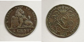 BELGIO. Leopoldo I. 5 cent 1852 Cu

BB

 Legenda "Belges"