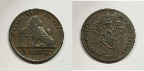 BELGIO. Leopoldo I. 2 cent 1851 Cu

BB

 Legenda "Belgen"