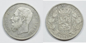 BELGIO. Leopoldo II. 5 Franchi 1869 KM 24; Ag; 25gr

BB