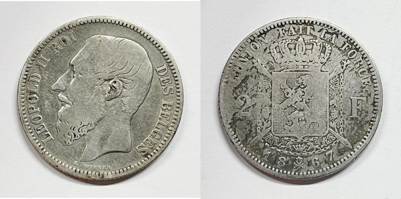 BELGIO. Leopoldo II. 2 Franchi 1867 KM 30; Ag; 10gr.

BB

 RARA