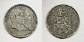 BELGIO. Leopoldo II. 1 Franco 1880. 50Â° anniversario Indipendenza KM 38; Ag; 5gr.

BB+

 varietÃ con croce incompleta â«ž invece di +