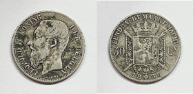 BELGIO. Leopoldo II. 50 Cent 1886 KM 27; Ag; 2,5gr.

BB

 Legenda "Belgen"