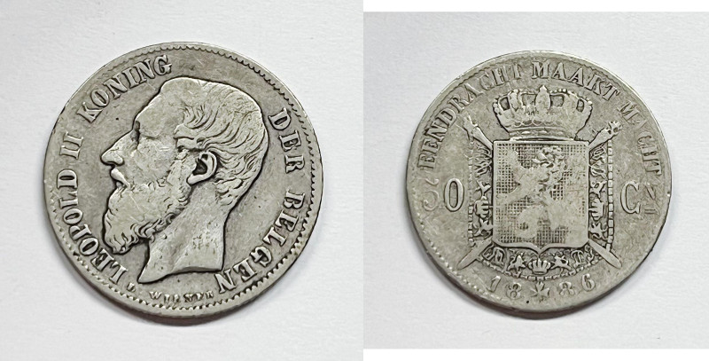 BELGIO. Leopoldo II. 50 Cent 1886 KM 27; Ag; 2,5gr.

BB

 Legenda "Belgen"