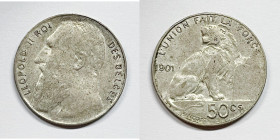 BELGIO. Leopoldo II. 50 Cent 1901 KM 27; Ag; 2,5gr.

BB

 Legenda "Belges"