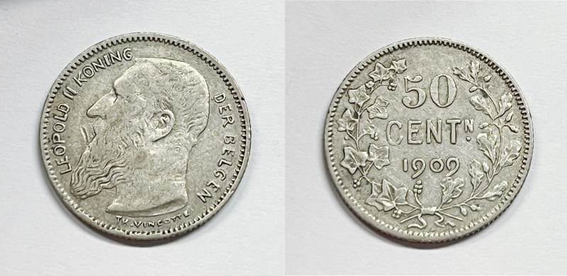 BELGIO. Leopoldo II. 50 Cent 1909 KM 27; Ag; 2,5gr.

BB+

 Legenda "Belges"
