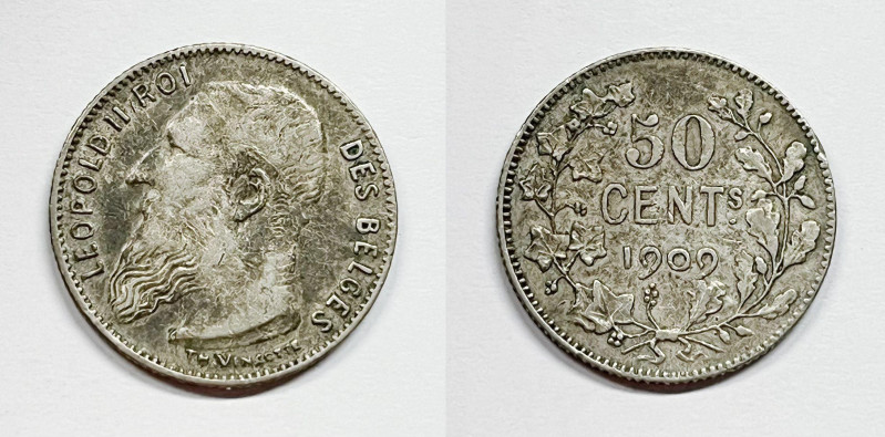 BELGIO. Leopoldo II. 50 Cent 1909 KM 27; Ag; 2,5gr.

BB+

 Legenda "Belges"
