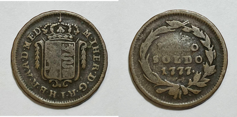 MILANO. REGNO LOMBARDO VENETO. Maria Teresa (1740-1780). 1/2 soldo 1777. MIR 441...