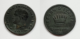 MILANO. REGNO D'ITALIA. Napoleone I (1805-1814). 3 centesimi 1810, data su D. Gig. 225a; Cu; 6,3 gr

BB