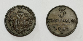 MILANO. REGNO LOMBARDO VENETO. Francesco Giuseppe (1848-1866). 3 centesimi 1852 "IIÂ° tipo". Gig.35; Cu

BB/SPL

 RARO