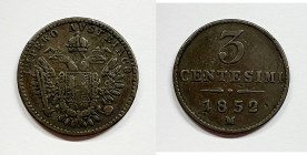 MILANO. REGNO LOMBARDO VENETO. Francesco Giuseppe (1848-1916). 3 centesimi 1852. Gig. 35; Cu; 3,15 gr

BB

 RARO