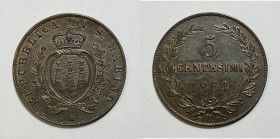 SAN MARINO. Vecchia Monetazione (1864-1938). 5 centesimi 1864. Gig.37; Cu

SPL+

RARO