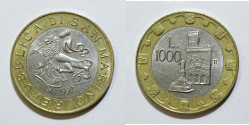 SAN MARINO. 1000 lire 1997 Gig 178; BA Cu Ni

FDC

 Emissione solo per collezionisti , Priva di Astuccio