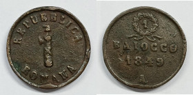ANCONA. Seconda Repubbblica Romana (1848-1849). Baiocco 1849 Gig.3; Cu;

BB+