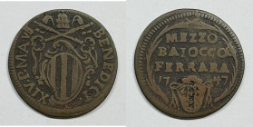 FERRARA. Stato Pontificio. Benedetto XIV(1740-1758). Mezzo Baiocco 1747 Munt 294/7; Cu; 4,82gr.

qBB