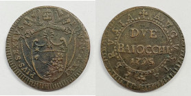 PERUGIA. Stato Pontificio. Pio VI (1775 - 1799). Due Baiiocchi 1795. Munt 394; Cu

qSPL

 RR