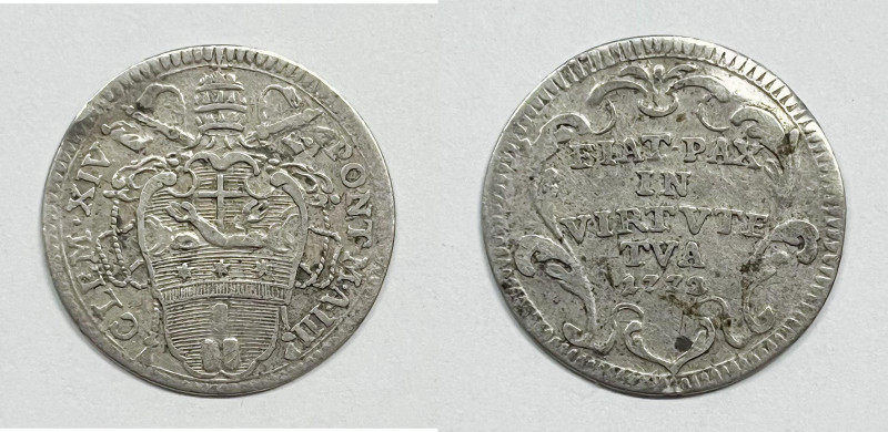 ROMA. STATO PONTIFICIO. Clemente XIV (1769-1774). Grosso 1772 A. III. CNI 19; Ag...