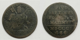 ROMA. STATO PONTIFICIO. Pio VII (1800-1823).Baiocco 1801 Gig53; Cu

qBB