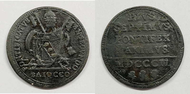 ROMA. STATO PONTIFICIO. Pio VII (1800-1823).Baiocco 1802 Gig54; Cu

BB