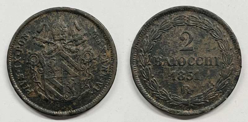 ROMA. STATO PONTIFICIO. Pio IX (1846-1870). 2 Baiocchi 1851.

BB+

 RARA