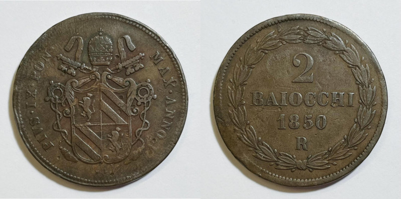 ROMA. STATO PONTIFICIO. Pio IX (1846-1870). Baiocco 1850, anno V. Gig. 197; Cu; ...