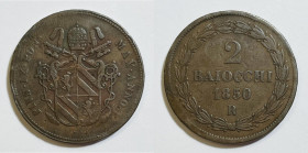 ROMA. STATO PONTIFICIO. Pio IX (1846-1870). Baiocco 1850, anno V. Gig. 197; Cu; 20,10gr

BB