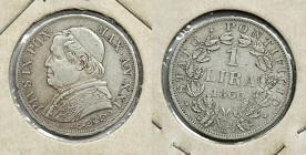 ROMA. STATO PONTIFICIO. Pio IX (1846-1870).1 Lira 1866 Ag; 

BB+