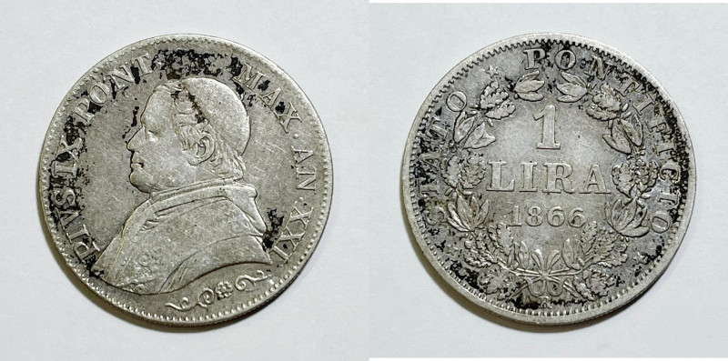 ROMA. STATO PONTIFICIO. Pio IX (1846-1870). 1 lira 1866, anno XXI, "busto piccol...