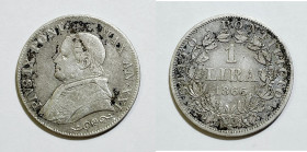ROMA. STATO PONTIFICIO. Pio IX (1846-1870). 1 lira 1866, anno XXI, "busto piccolo". Gig. 295; Ag; 5gr 

BB