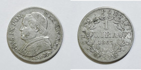 ROMA. STATO PONTIFICIO. Pio IX (1846-1870). 1 lira 1866, anno XXI, "busto grande". Gig. 298; Ag; 5gr

BB/SPL