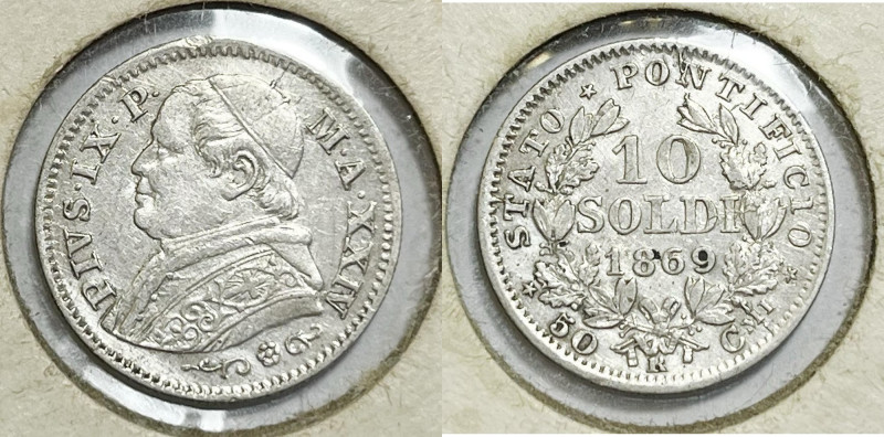ROMA. STATO PONTIFICIO. Pio IX (1846-1870). 10 soldi 1869 anno XXIV Ag;

SPL