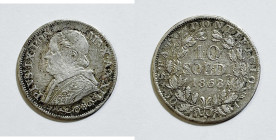 ROMA. STATO PONTIFICIO. Pio IX (1846-1870). 10 soldi 1868, anno XXII. Gig. 307; Ag; 2,5gr

BB