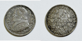 ROMA. STATO PONTIFICIO. Pio IX (1846-1870). 10 soldi 1868, anno XXIII. Gig. 308; Ag; 2,5gr

qSPL