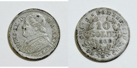 ROMA. STATO PONTIFICIO. Pio IX (1846-1870). 10 soldi 1869, anno XXIII. Gig. 310; Ag; 2,5gr

BB