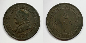 ROMA. STATO PONTIFICIO. Pio IX (1846-1870). 4 soldi 1866. Gig.316; Cu; 20 gr

BB/SPL