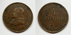 ROMA. STATO PONTIFICIO. Pio IX (1846-1870). 4 soldi 1869, anno XXIV. Gig.322; Cu; 20 gr

BB/SPL
